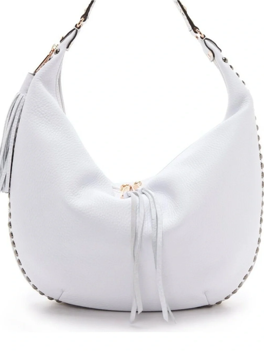 Rebecca Minkoff Bailey Austin Studded Hobo White Pebbled Leather Bag